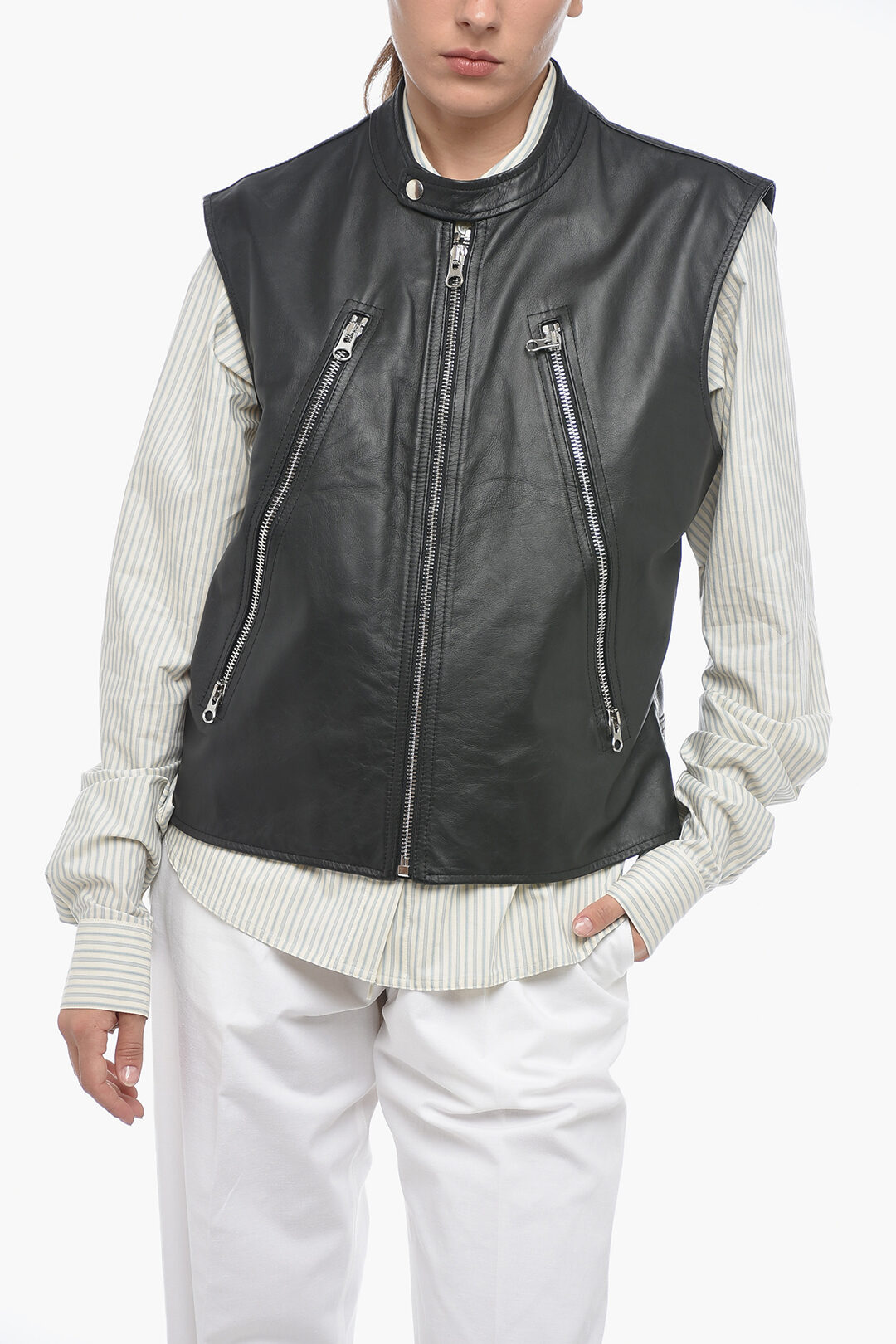 Maison Margiela MM6 Quilted Leather Biker Waistcoat women