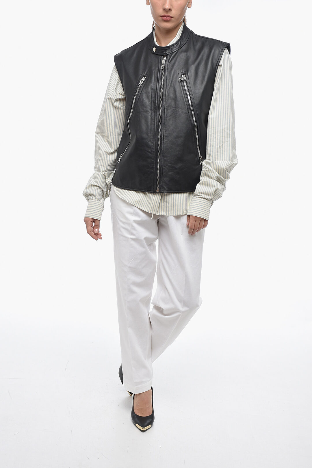 Maison Margiela MM6 Quilted Leather Biker Waistcoat women
