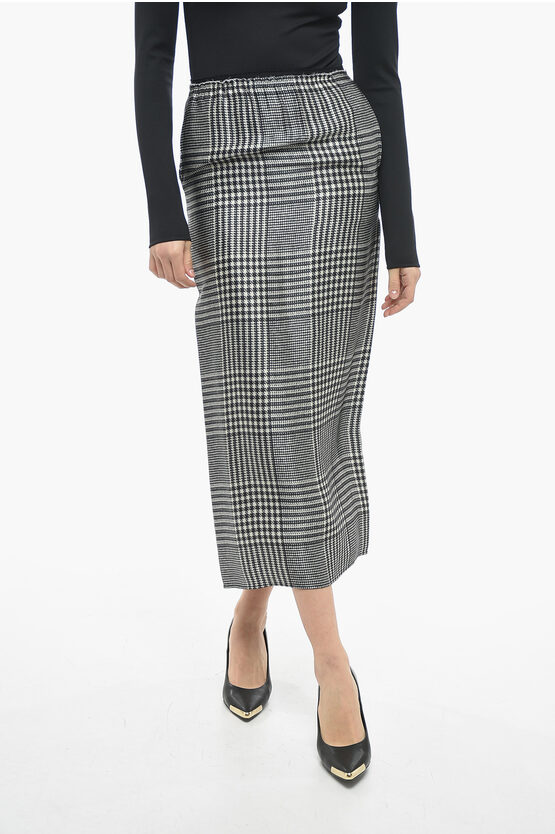 Maison Margiela Mm6 Satin Pencil Skirt With District Check Motif In Grey