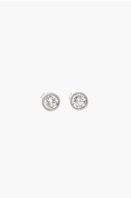 Maison Margiela Mm6 Silver Earrings With Jewel In Metallic