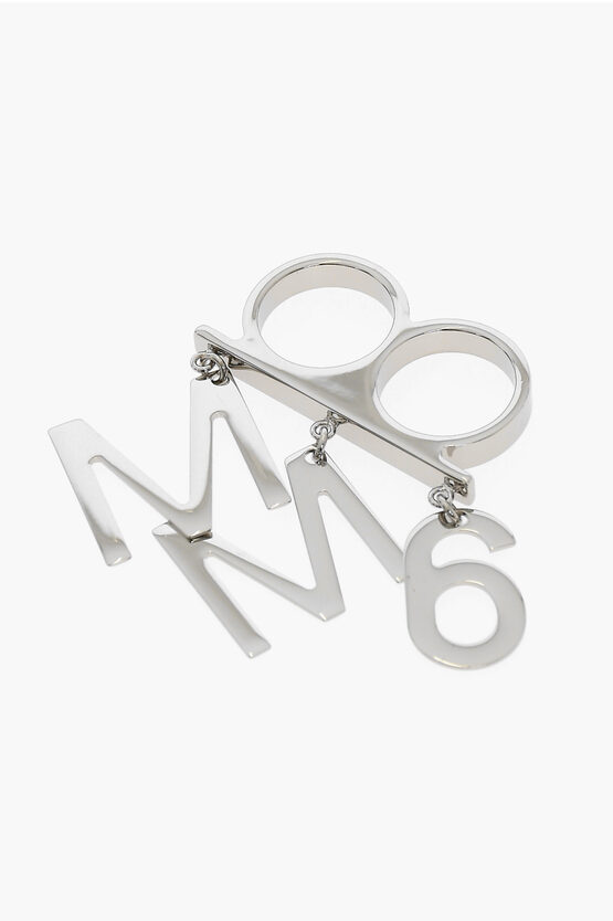 Maison Margiela Mm6 Silver-tone Brass Double Ring With Pendants In Metallic