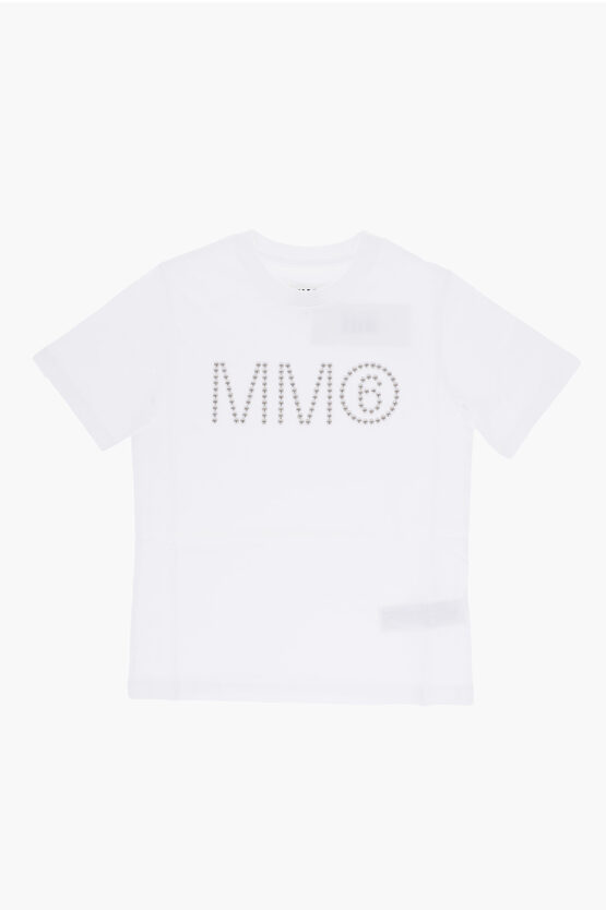 Maison Margiela Mm6 Solid Color Crew-neck T-shirt With Studs
