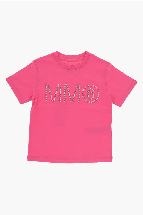 Shop Maison Margiela Mm6 Solid Color Crew-neck T-shirt With Studs