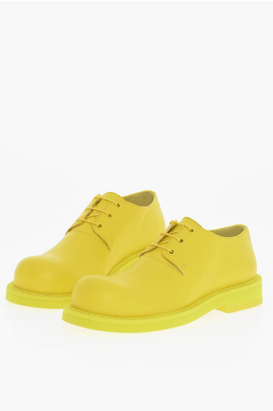Maison Margiela Mm6 Solid Color Leather Derby Shoes In Yellow