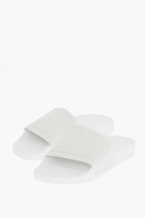 Maison Margiela Mm6 Solid Colour Slides With Embossed Logo In Black