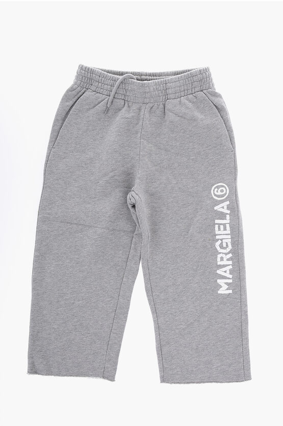 Shop Maison Margiela Mm6 Solid Color Sweat Pants With Printed Logo