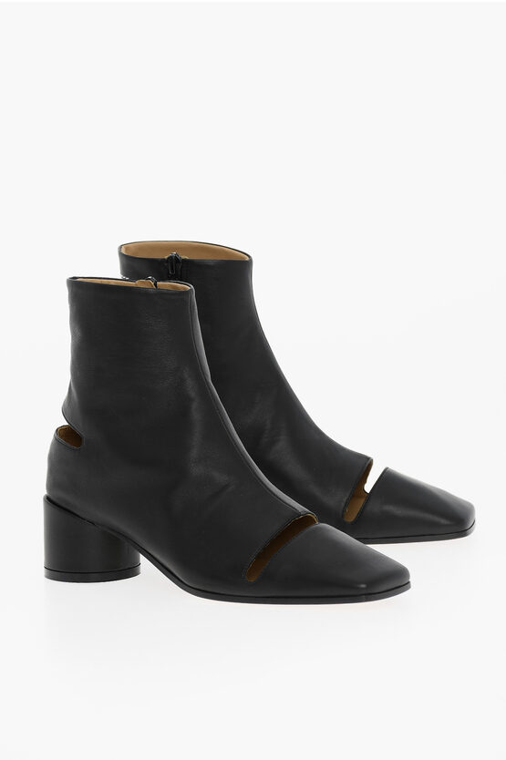 Maison Margiela MM6 Square Toe Leather Ankle Boots with Cut