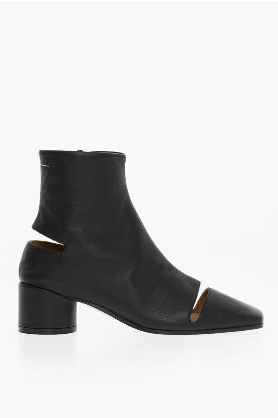 Maison Margiela MM6 Square Toe Leather Ankle Boots with Cut