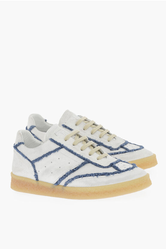 Maison Margiela Mm6 Suede Low Top Sneakers With Contrasting Details In Blue