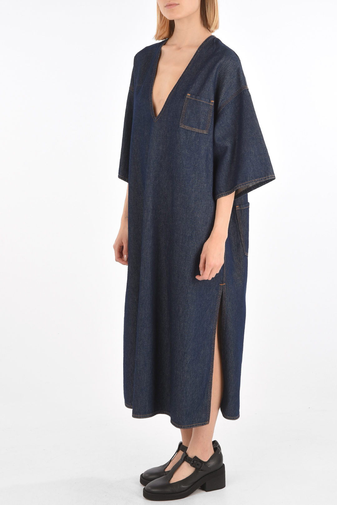 Maison Margiela MM6 v-neck denim shirt dress with breast