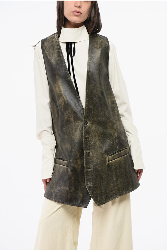 Maison Margiela Mm6 V-neck Leather Maxi Jacket