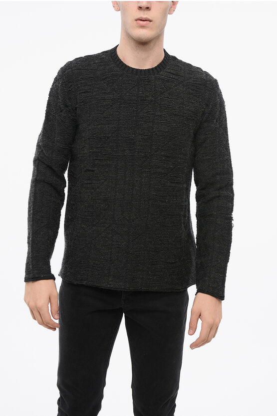 Maison Margiela Mm6 Virgin Wool Blend Crew-neck Sweater With Geometric Inlai In Black