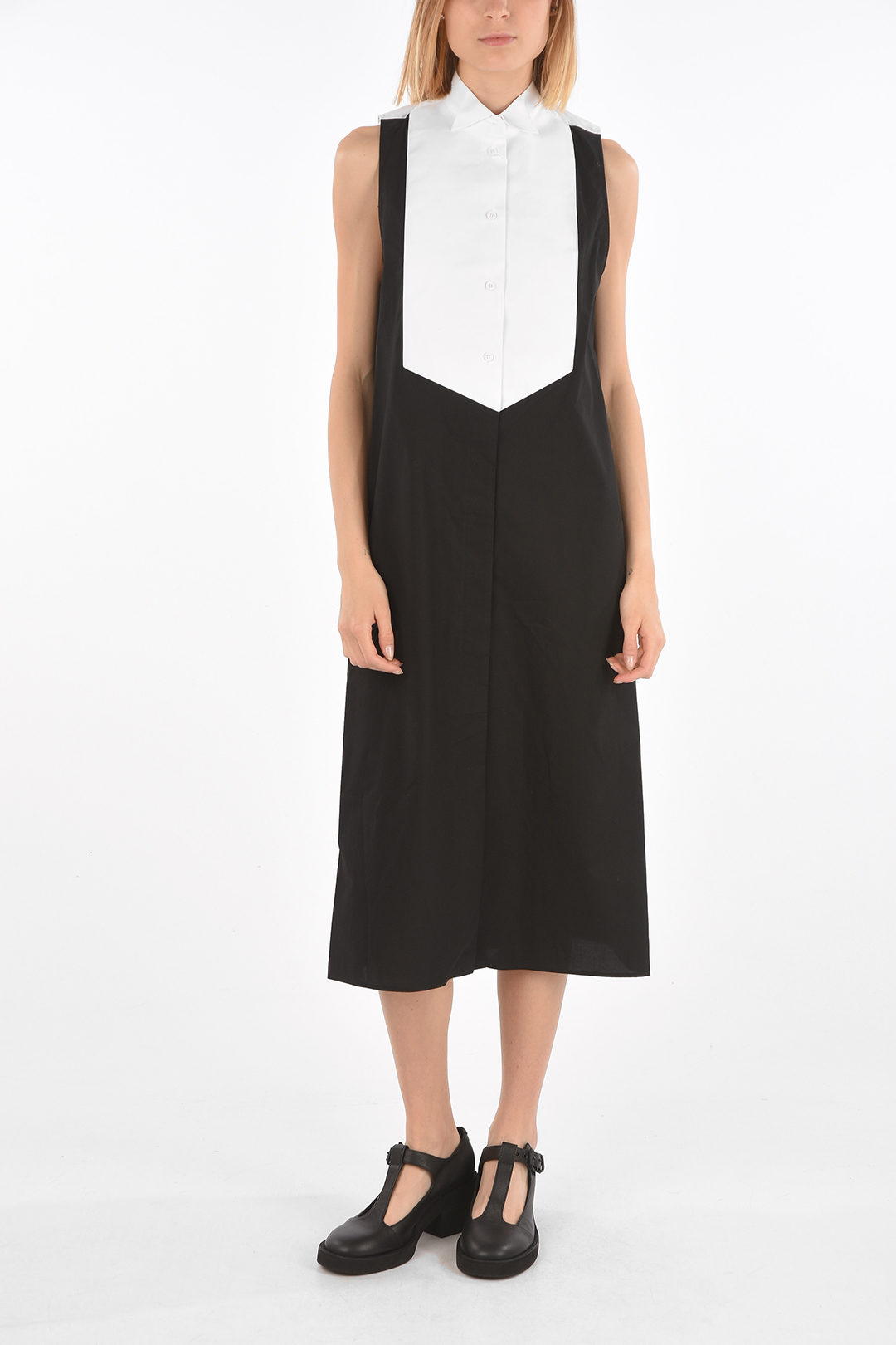 ワンピース Maison Margiela Two-tone jersey dress MM6 Maison Margiela Long jersey dress with satin inserts