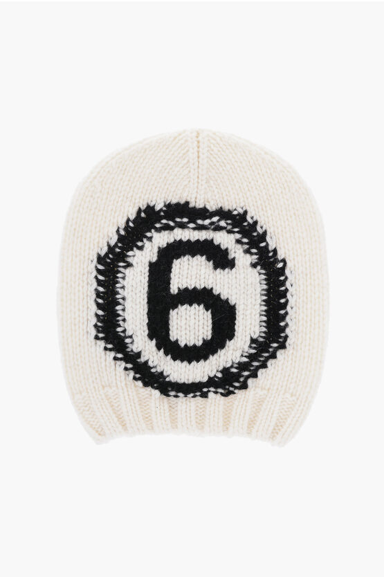 Shop Maison Margiela Mm6 Wool Blend Beanie With Contrasting Logo