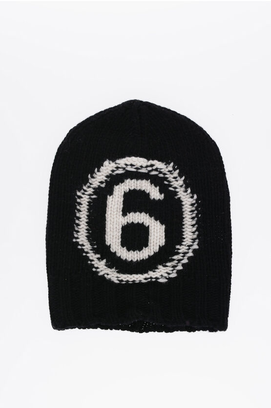 Shop Maison Margiela Mm6 Wool Blend Beanie With Contrasting Logo