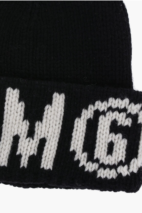 Shop Maison Margiela Mm6 Wool Blend Beanie With Contrasting Logo