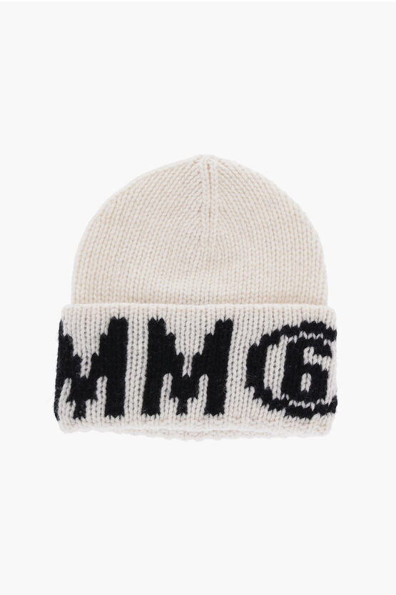 Shop Maison Margiela Mm6 Wool Blend Beanie With Contrasting Logo