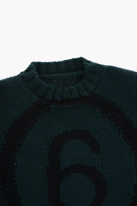MM6 Wool Blend Crew-neck Sweater with Asymmetrical Hem