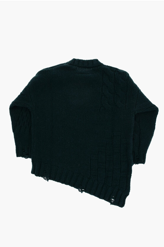 MM6 Wool Blend Crew-neck Sweater with Asymmetrical Hem
