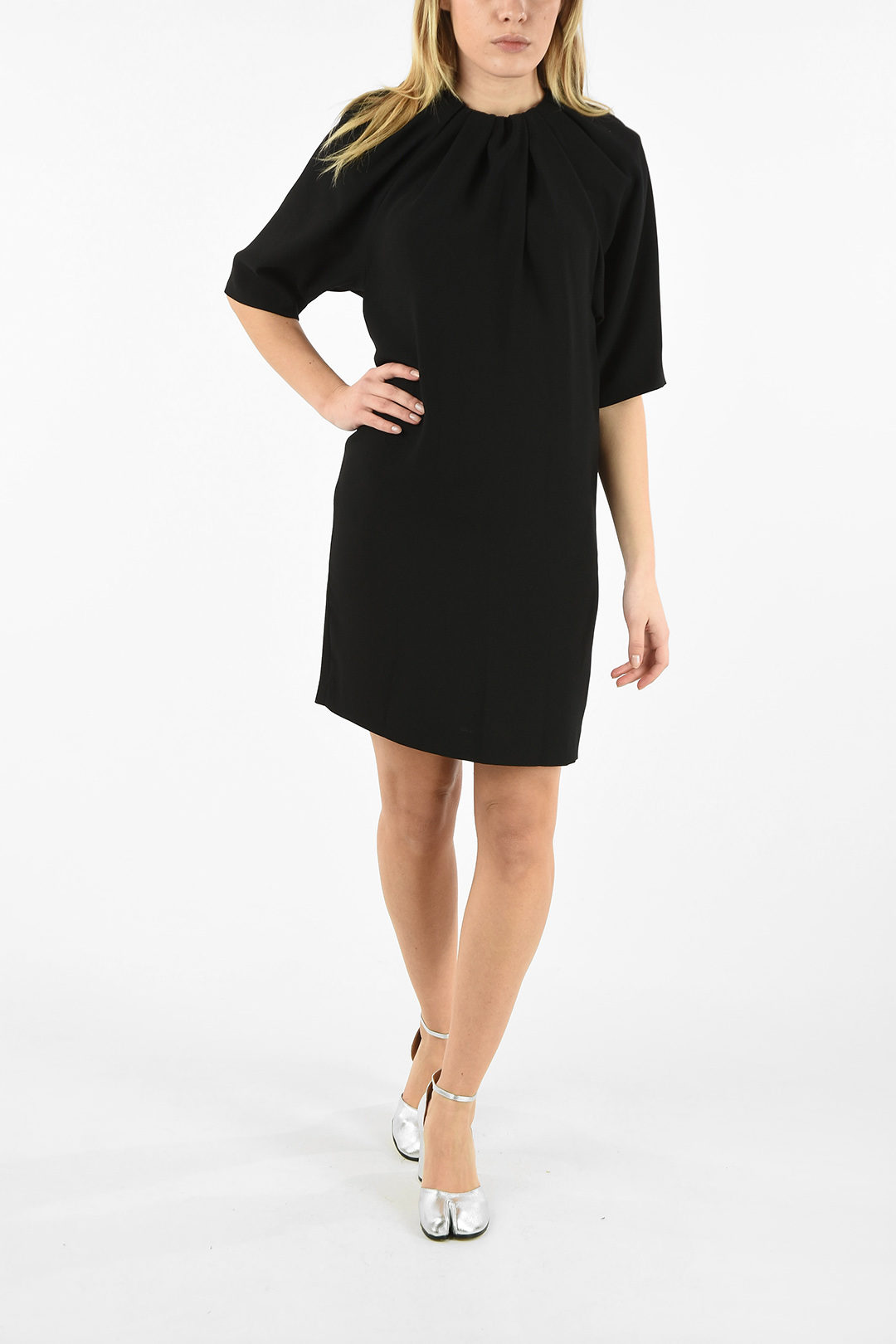 MM6 WRINKLE NECKLINE MINI DRESS WITH ZIP CLOSURE BACK