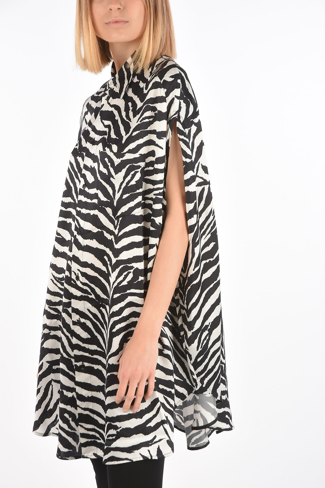Maison Margiela MM6 Zebra-Patterned Maxi Shirt with Breast