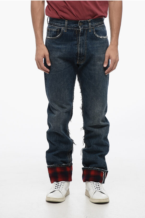 Shop Maison Margiela Mm8 Pendleton Relaxed-fit Denims With Wool Hem