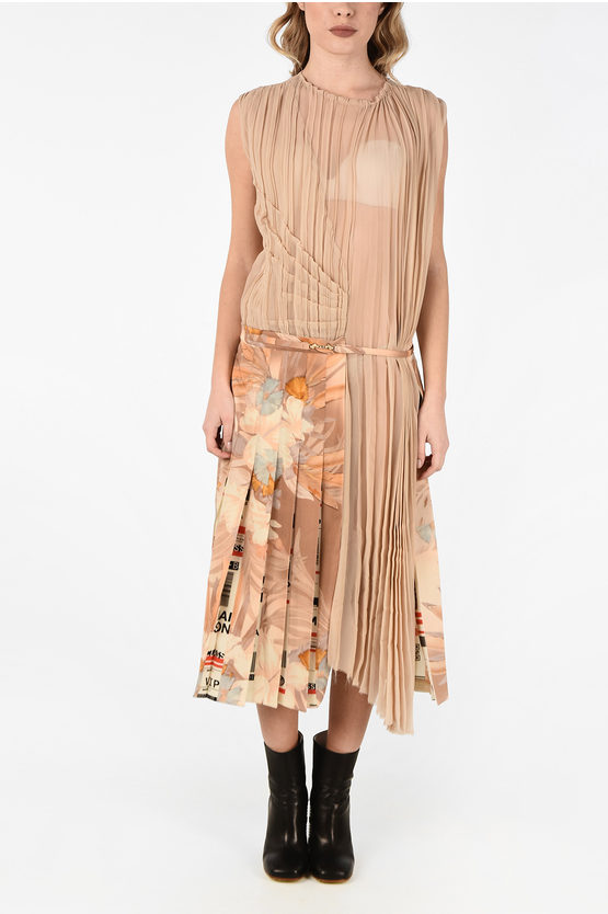 Maison Margiela Mmo Floral-print Silk Blend Accordion Maxi Asymmetric Dress In Neutral