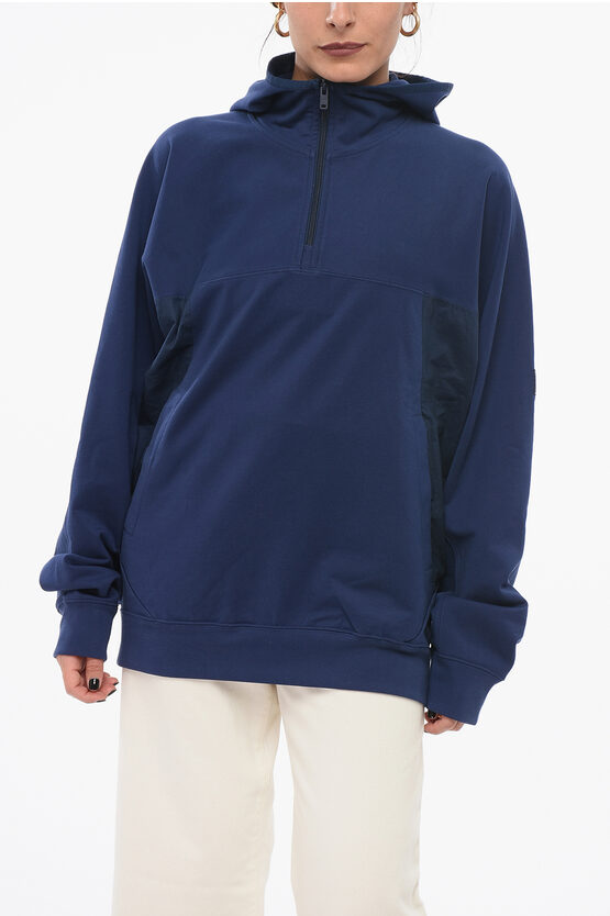 Y-3 By Yohji Yamamoto Mock Neck Cotton Blend Sweatshirt With Half Zip