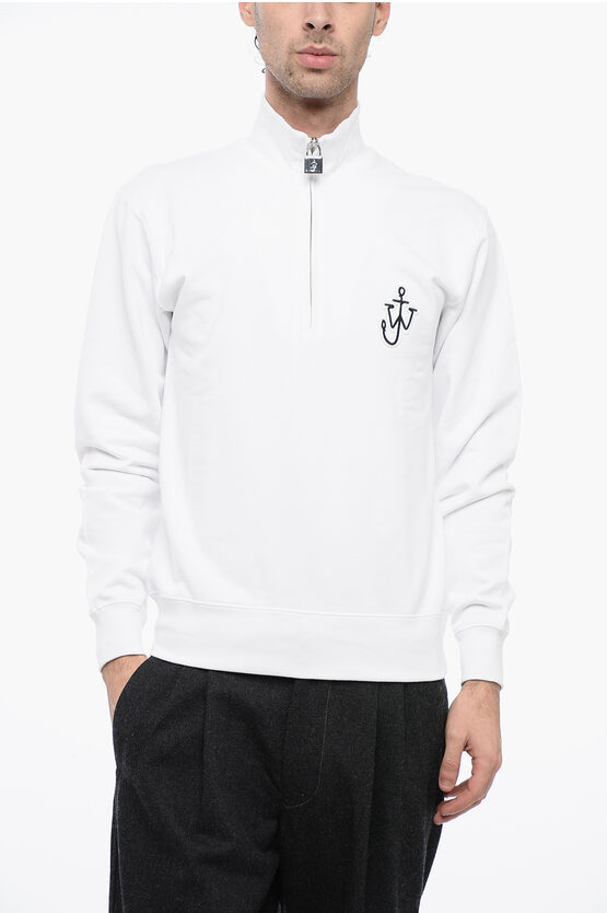 Shop Jw Anderson Mock Neck Cotton Sweatshirt With Half Zip