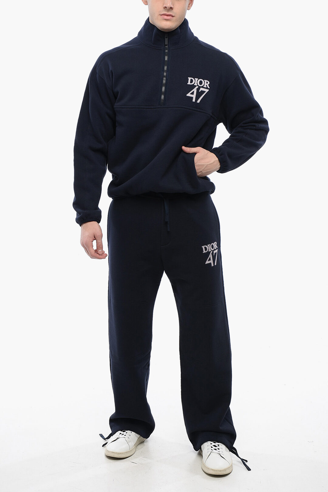 Dior Mock Neck DIOR47 Fleeced Cotton Sweatshirt with Half