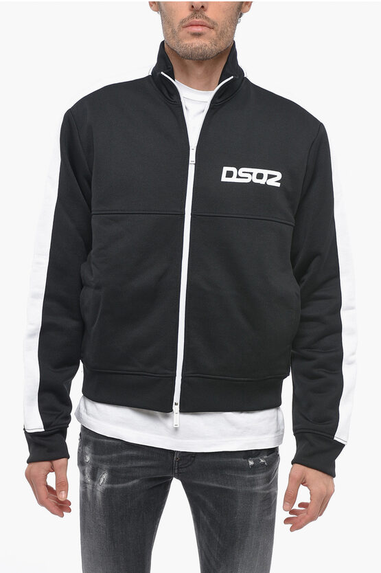 Dsquared2 Mock Neck Front Zipped Sweatshirt With Contrasting Bands In Black