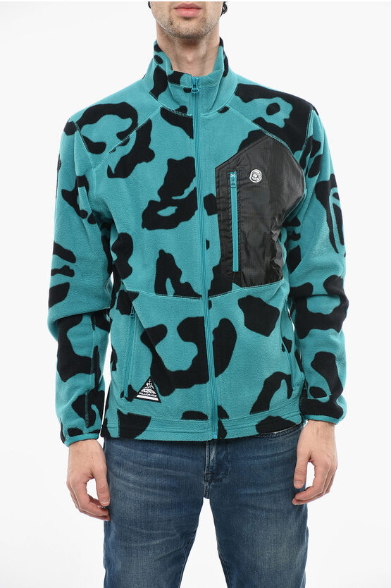 Billionaire Boys Club Mock Neck Leopard Pile Sweatshirt With Frontal Zip In Blue