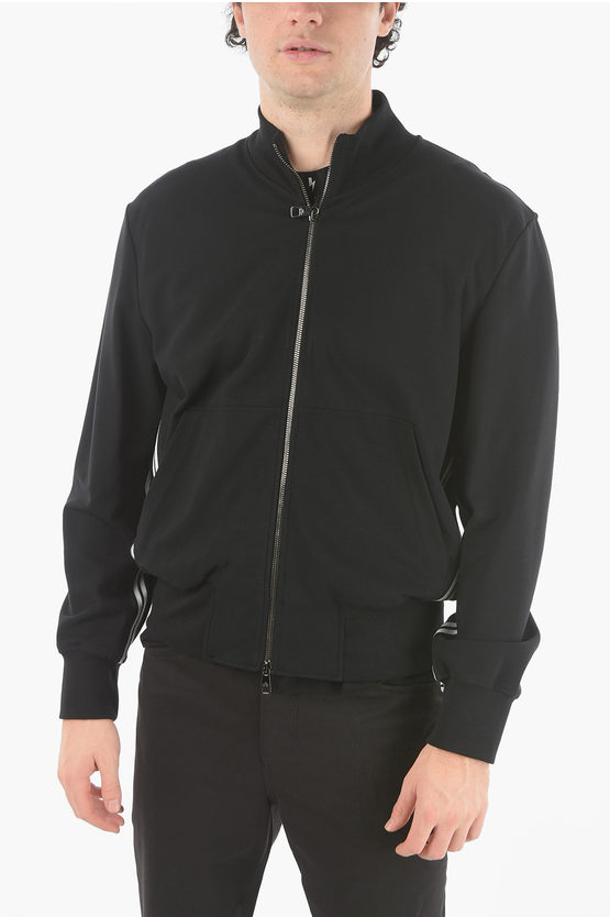 Neil Barrett Mock Neck Varsity Contrasting Band Sweatshirt With Zipped Cl In Black
