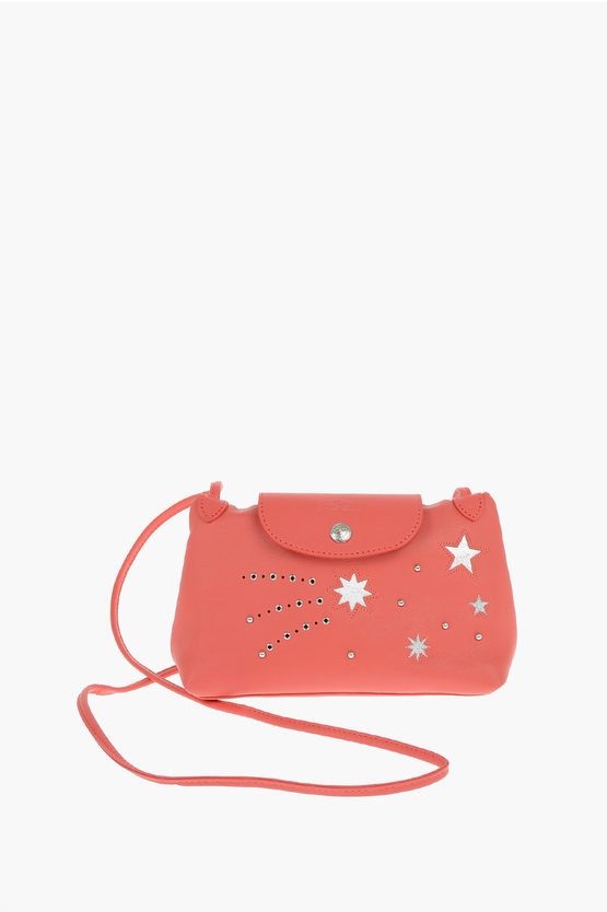 Longchamp Modele Depose Lurex Detail Leather Hand Bag In Red