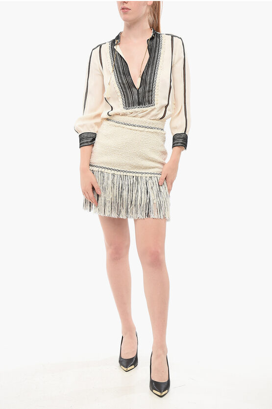 Elisabetta Franchi Modular Shirt Dress With Fringed Hems In Neutral