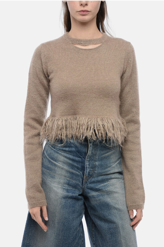 JW ANDERSON MOHAIR BLEND CROPPED FIT SWEATER WITH FRINGED HEM 