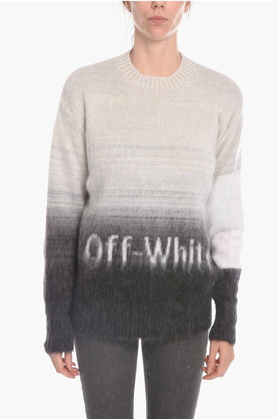 Shop Off-white Mohair-blend Helvetica Crewneck Sweater