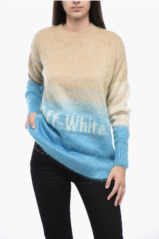 Off-white Mohair Blend Helvetica Degradè Pullover In Blue