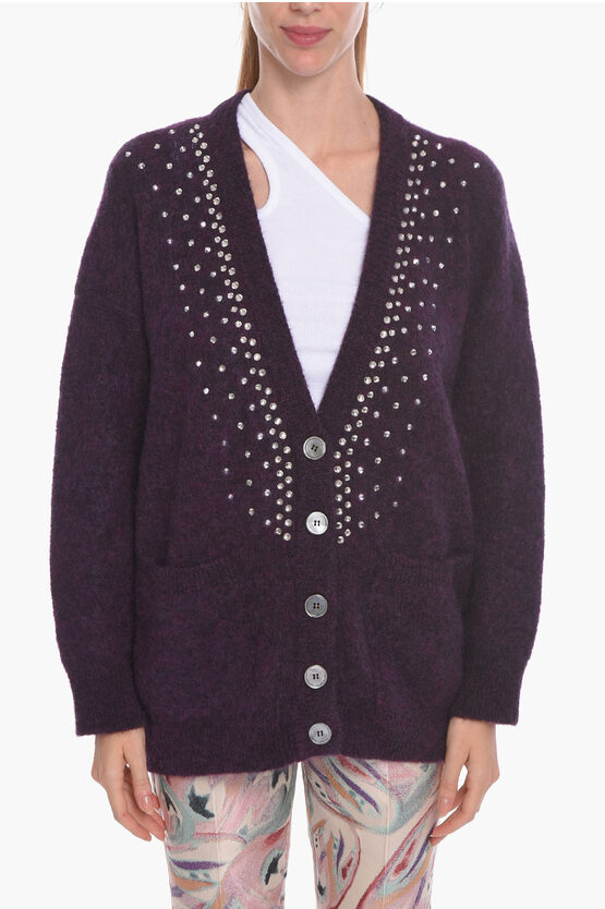 Shop Alessandra Rich Mohair-blend Long Cardigan With Crystals