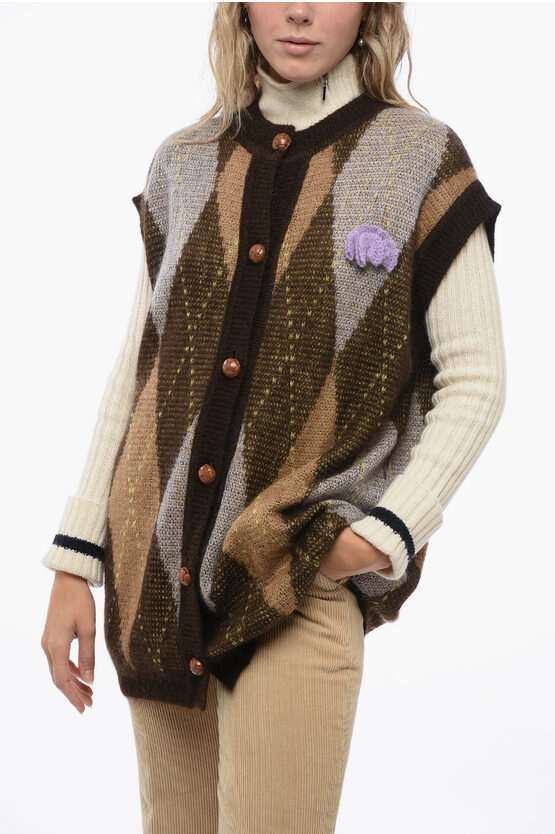 Shop Etro Mohair Blend Oversized Vest With Checkered Pattern