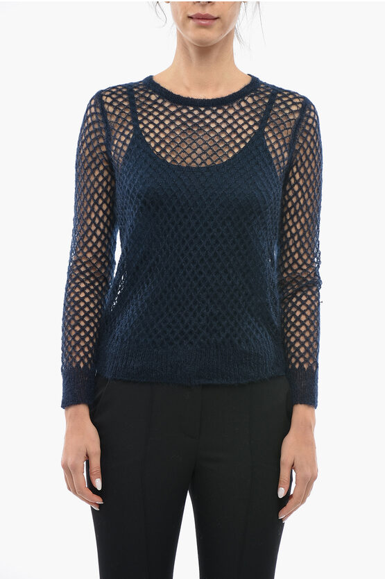 Max Mara Mohair Blend Perforated Sweater With Tank Top In Blue