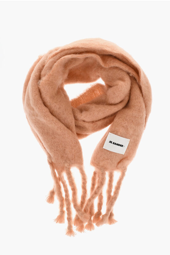 Jil Sander Mohair Blend Scarf With Fringed Hems