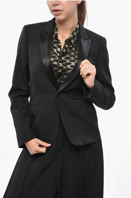 Celine Mohair Blend Slim Fit Blazer With Satin Lapel In Black