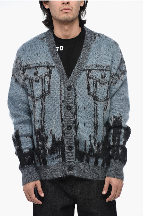 Shop Diesel Mohair-blended K-petalo Cardigan With Trompe L'oeil Print