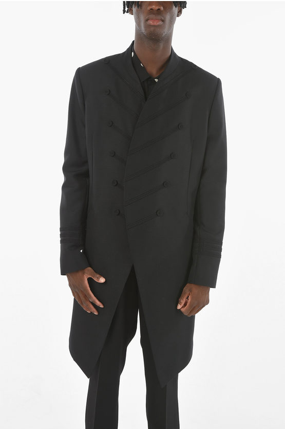 Dior Mohair Canvas Wool Long Officer Tailored Coat With Asymmetri In Black