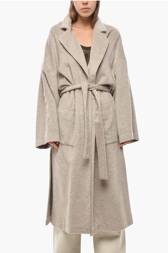 Super Blond Mohair Wrap Coat With Belt In Neutral