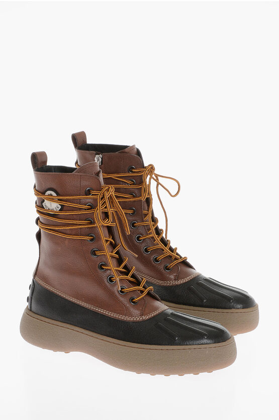 Shop Tod's Moncler Genius & Palm Angels X  Leather Lace-up Boots