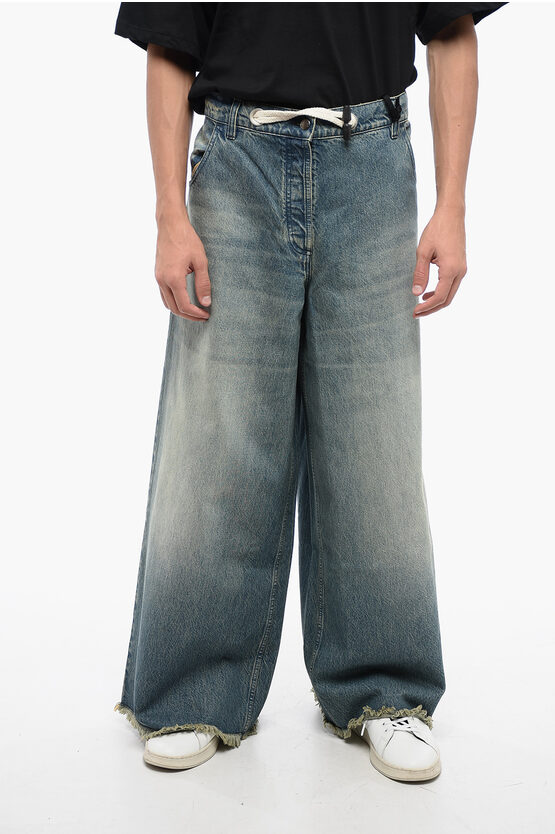 Moncler Ultra Wide Leg Denims With Fringed Details