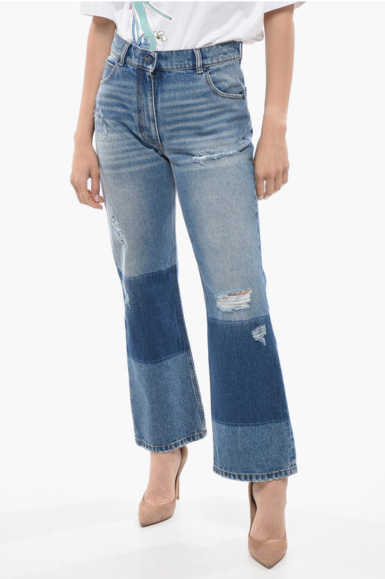 Shop Moncler X Palm Angels Cropped Fit Denims With Contrasting Ba