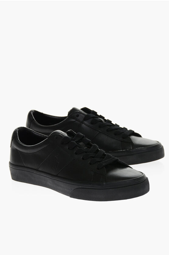 Ralph Lauren Monocromo Leather Trainers With Rubber Sole In White